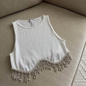 Zara White Ribbed Tank Top